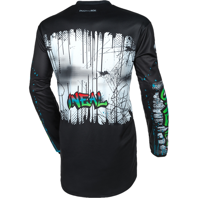 Camiseta de motocross O'Neal Element Rancid en blanco y negro.