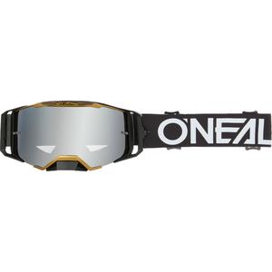 Gafas de motocross O´Neal B-33 Hexa negras y doradas (plexiglás plateado con efecto espejo)