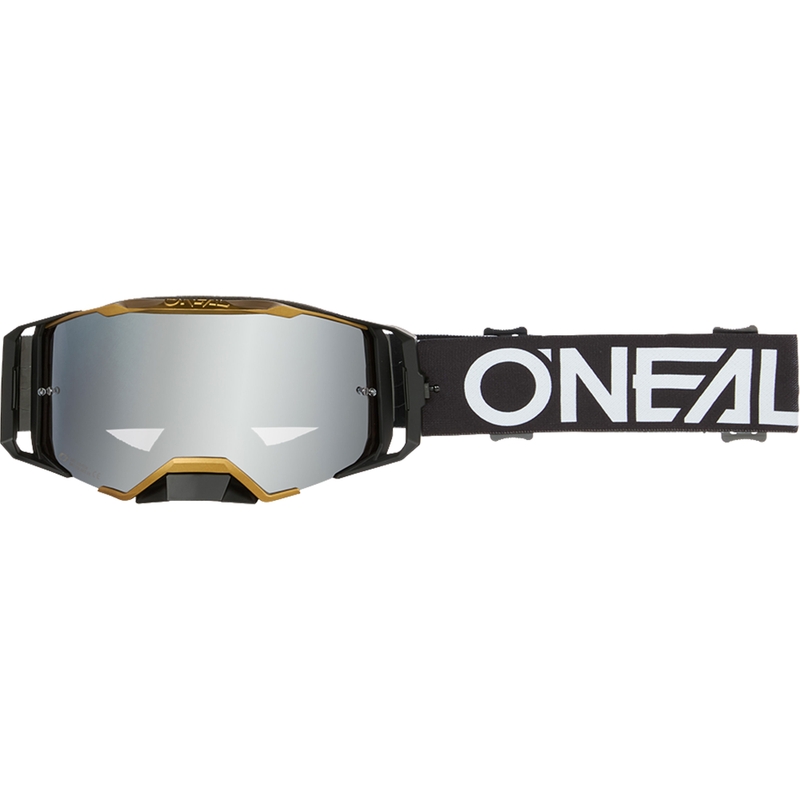 Gafas de motocross O´Neal B-33 Hexa negras y doradas (plexiglás plateado con efecto espejo)