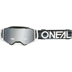 Gafas de motocross O´Neal B-33 Ictus negras y blancas (plexiglás plateado con efecto espejo)
