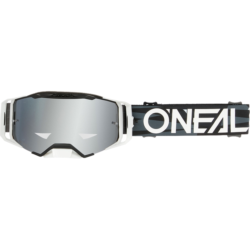 Gafas de motocross O´Neal B-33 Ictus negras y blancas (plexiglás plateado con efecto espejo)