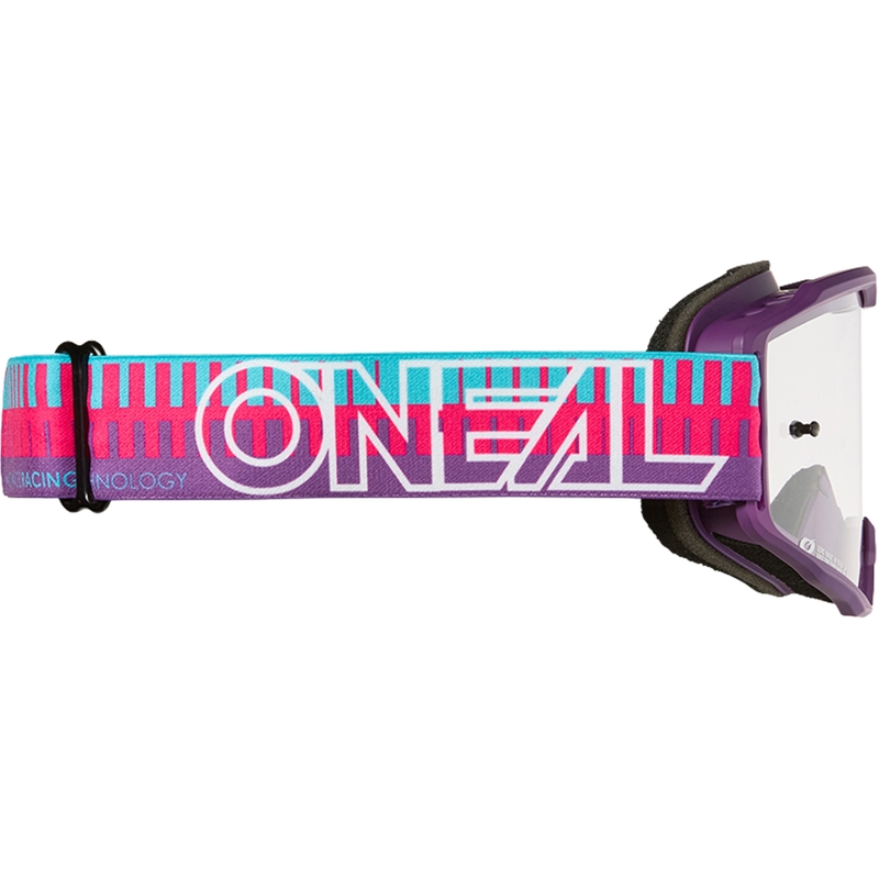 Gafas de motocross O´Neal B-10 a rayas rosa-morado (plexiglás transparente)