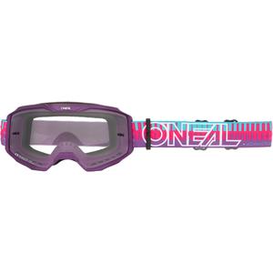 Gafas de motocross O´Neal B-10 a rayas rosa-morado (plexiglás transparente)
