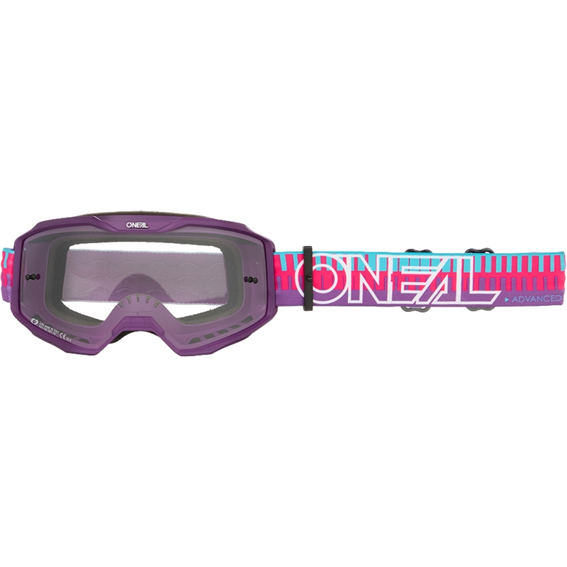 Gafas de motocross O´Neal B-10 a rayas rosa-morado (plexiglás transparente)