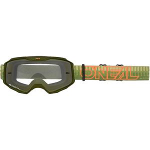 Gafas de motocross O´Neal B-10 a rayas verde-naranja (plexiglás transparente)