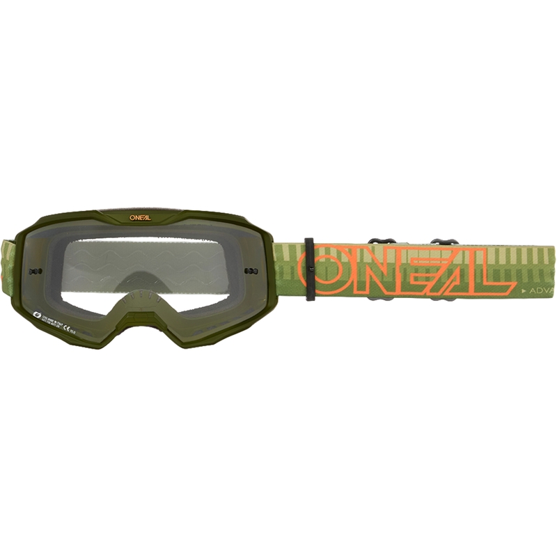 Gafas de motocross O´Neal B-10 a rayas verde-naranja (plexiglás transparente)