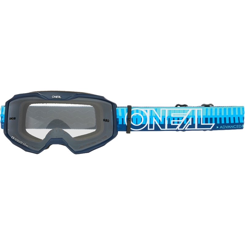 Gafas de motocross O´Neal B-10 a rayas azules (plexiglás transparente)