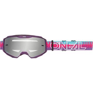 Gafas de motocross O´Neal B-10 a rayas rosa-morado (plexiglás plateado espejo)