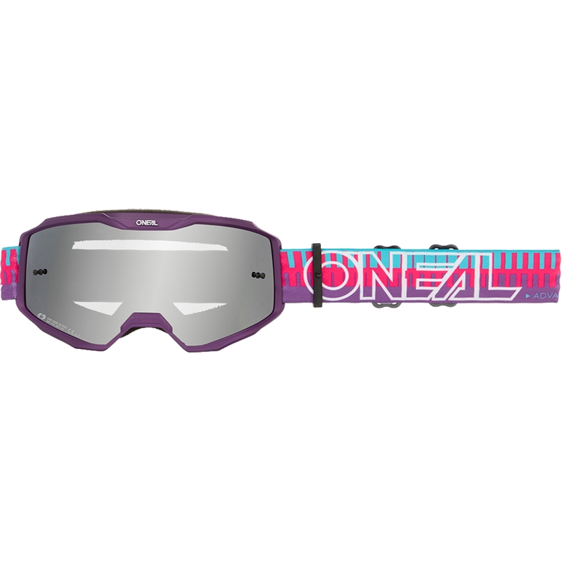 Gafas de motocross O´Neal B-10 a rayas rosa-morado (plexiglás plateado espejo)