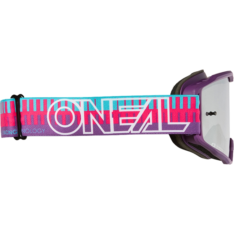 Gafas de motocross O´Neal B-10 a rayas rosa-morado (plexiglás plateado espejo)