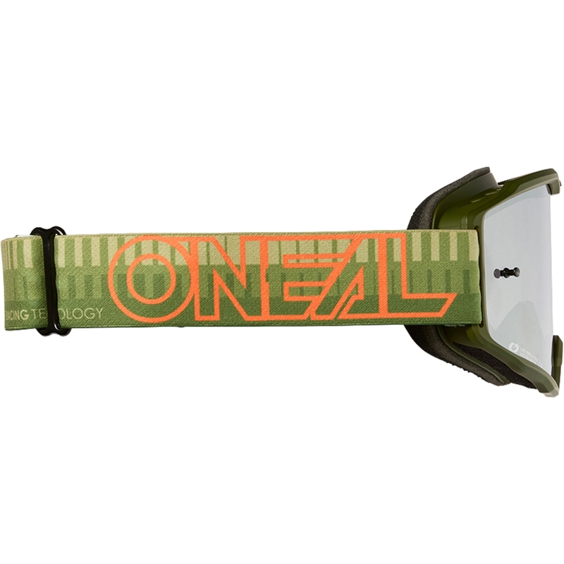 Gafas de motocross O´Neal B-10 a rayas verde-naranja (plexiglás plateado espejo)