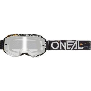 Gafas de motocross O´Neal B-10 Attack negras y blancas (plexiglás plateado espejo)