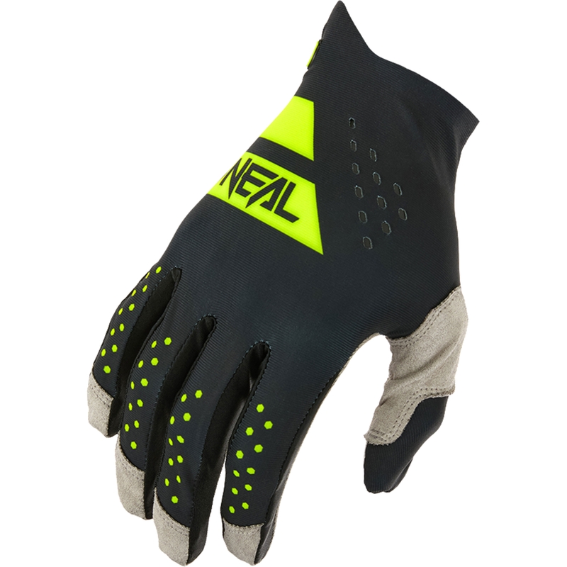 Guantes de motocross OO´Neal Pin it Slip on, color negro y amarillo flúor.