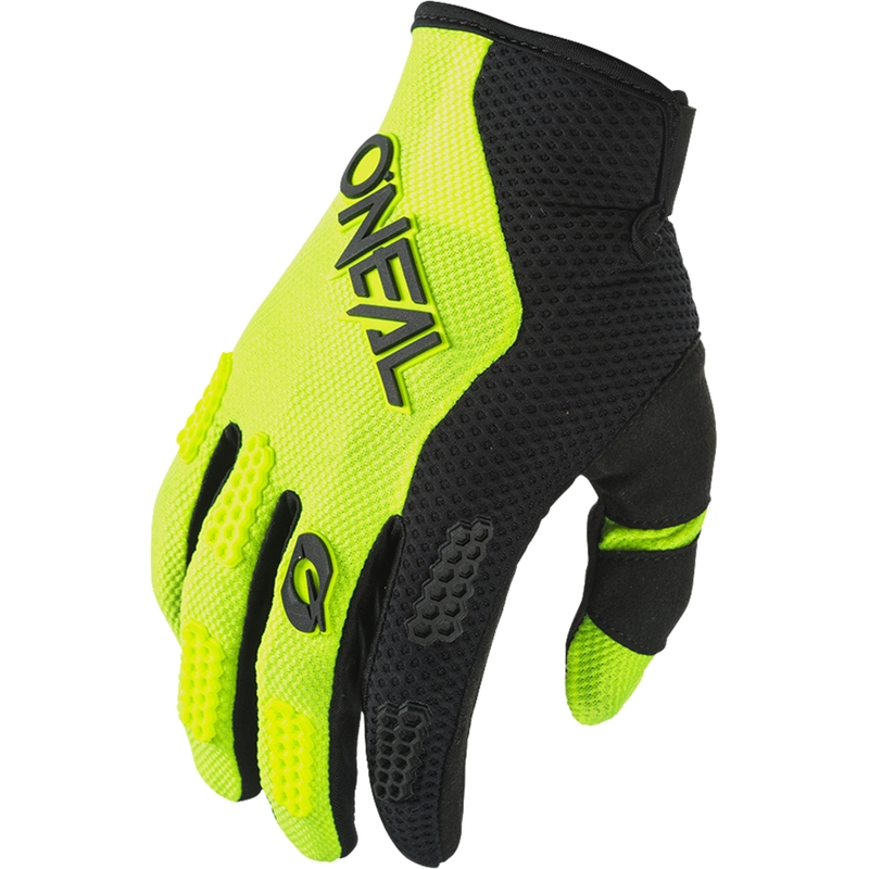 Guantes de motocross O´Neal Element Racewear, color negro y amarillo flúor.