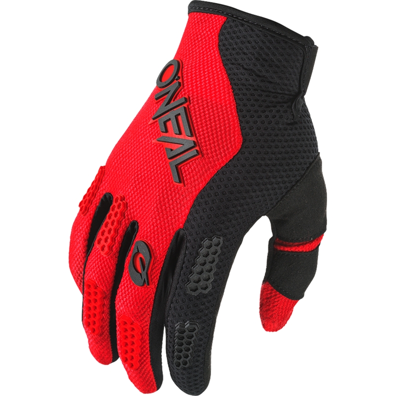 Guantes de motocross O´Neal Element Racewear, color negro y rojo.