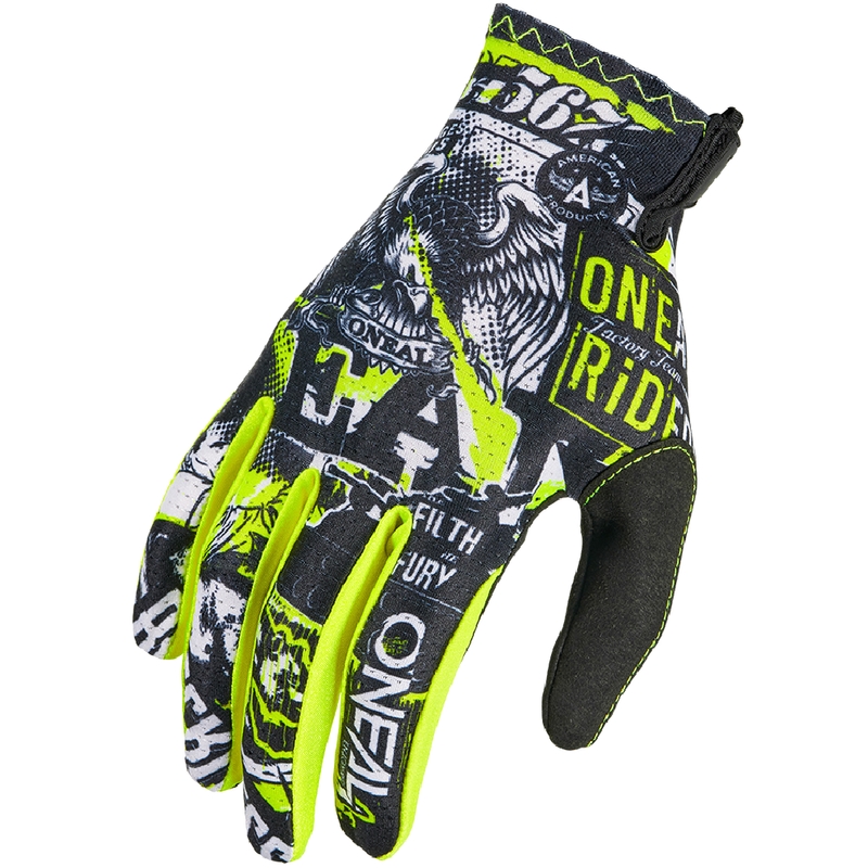 Guantes de motocross O'Neal Matrix Attack para niños, color negro y amarillo flúor.