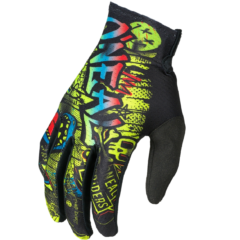 Guantes de motocross O'Neal Matrix Rancid para niños, color negro y amarillo flúor.