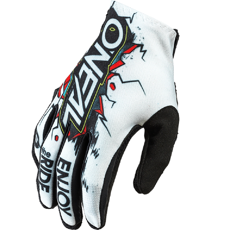 Guantes de motocross O'Neal Matrix Villain para niños, color blanco.