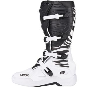 Botas de motocross O'Neal 3SRS Zebra, color negro y blanco.