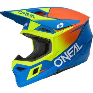 Casco de motocross infantil O'Neal 3SRS, color azul mate sólido con amarillo flúor.