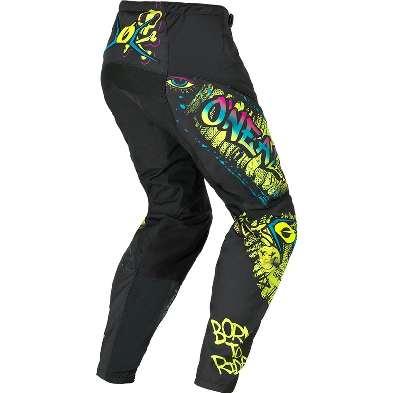 Pantalones de motocross O'Neal Element Rancid para niños, color negro y amarillo flúor.