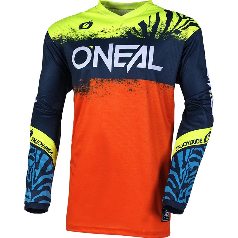 Camiseta de motocross infantil O'Neal Element Shocker azul-naranja