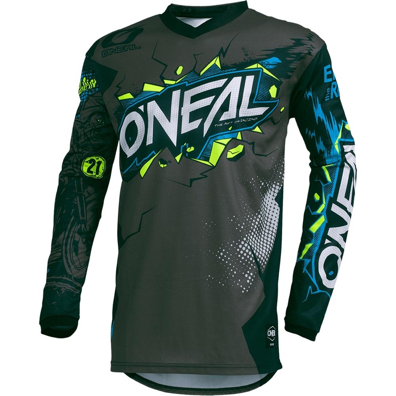 Camiseta de motocross infantil O'Neal Element Villain, color gris.
