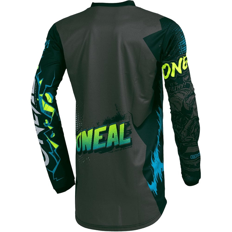 Camiseta de motocross infantil O'Neal Element Villain, color gris.