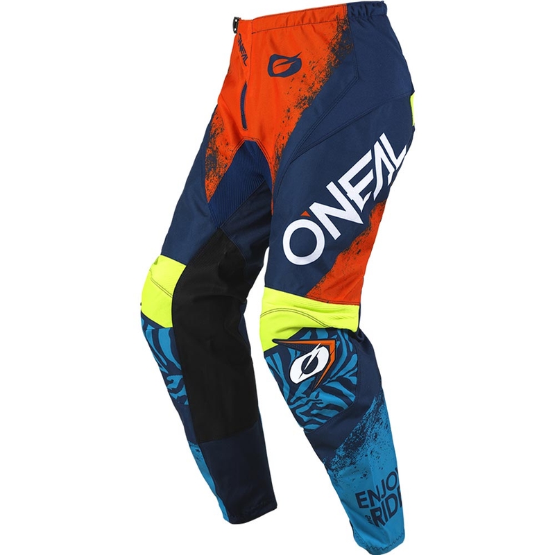 Pantalones de motocross O'Neal Element Shocker para niños, color azul y naranja.