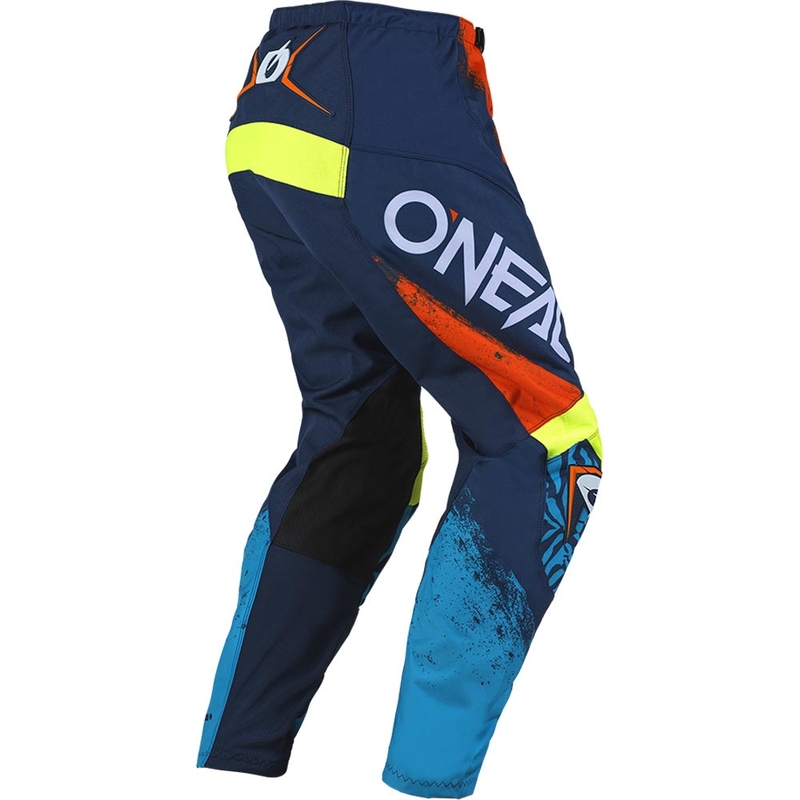 Pantalones de motocross O'Neal Element Shocker para niños, color azul y naranja.