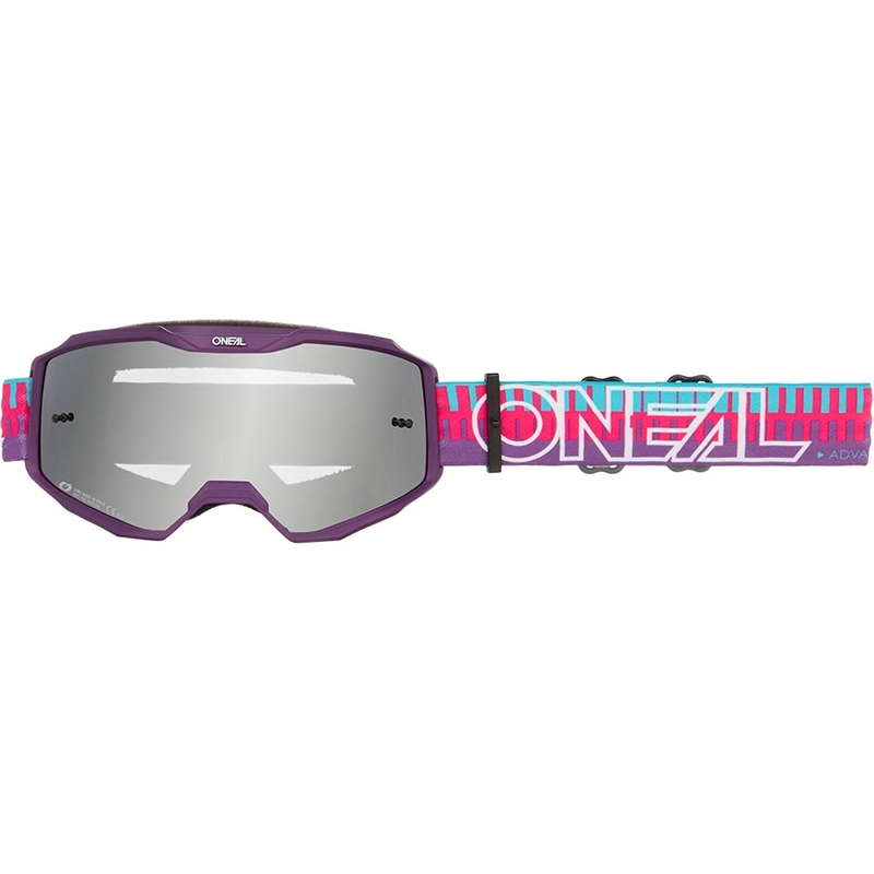 Gafas de motocross O'Neal B-10 a rayas para niños, color rosa y morado.