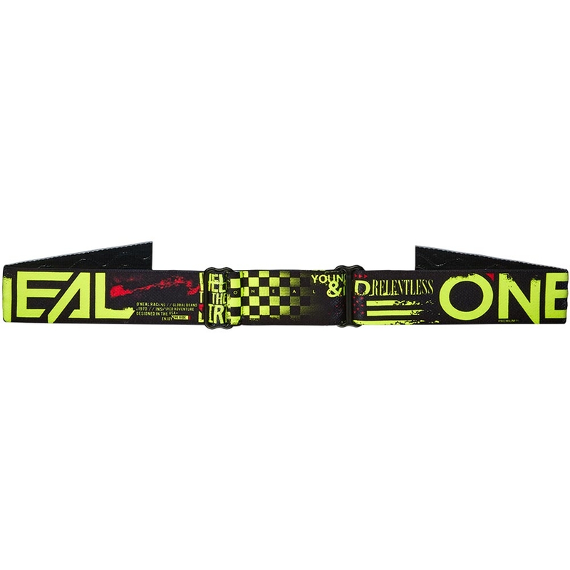 Gafas de motocross para niños O'Neal B-10 Attack, color negro-amarillo flúor con plexiglás azul iridio.
