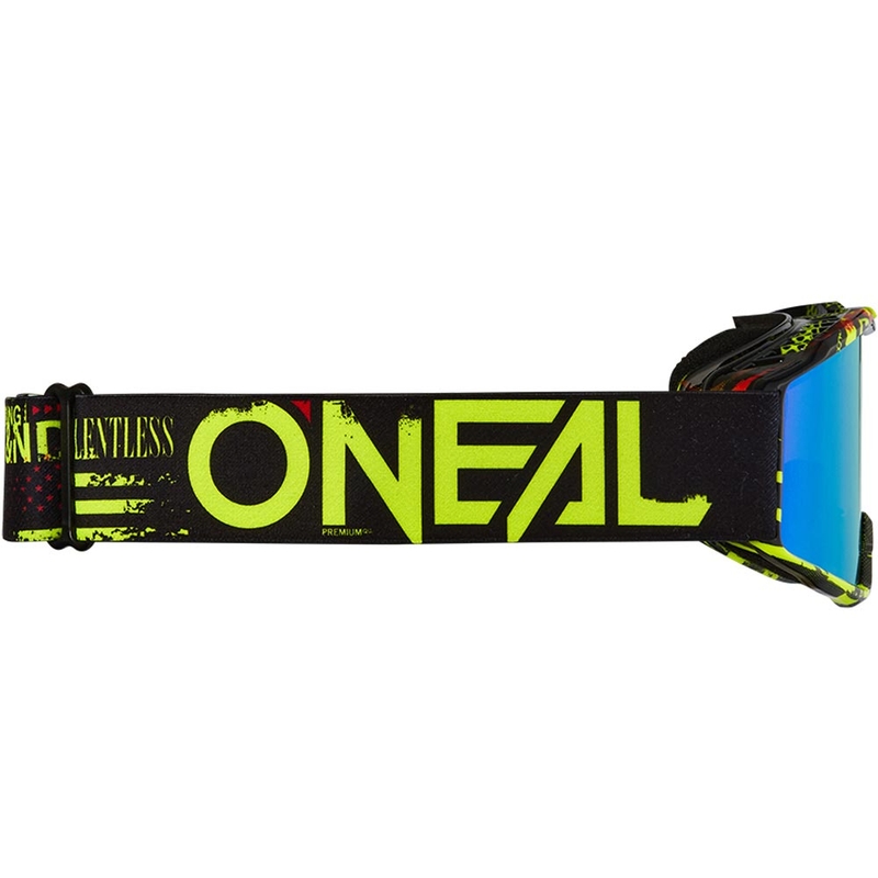 Gafas de motocross para niños O'Neal B-10 Attack, color negro-amarillo flúor con plexiglás azul iridio.
