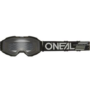 Gafas de motocross O'Neal B-10 Solid para niños, color negro con lente transparente.
