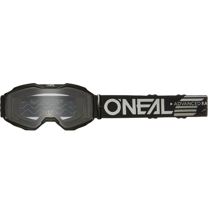 Gafas de motocross O'Neal B-10 Solid para niños, color negro con lente transparente.