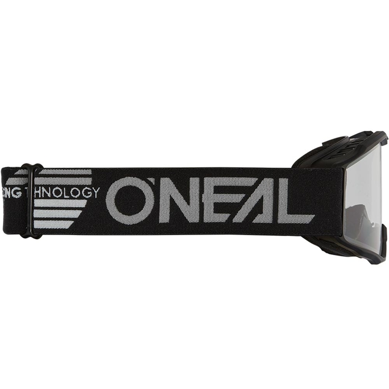 Gafas de motocross O'Neal B-10 Solid para niños, color negro con lente transparente.