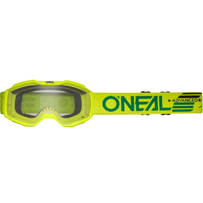Gafas de motocross para niños O'Neal B-10. Color amarillo flúor sólido con plexiglás transparente.