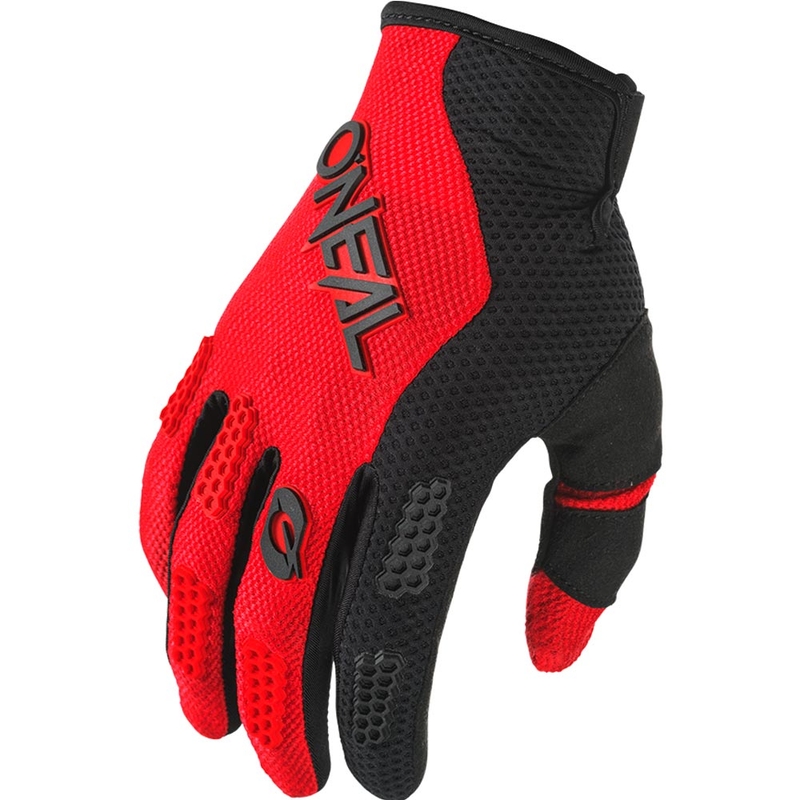 Guantes de motocross para niños O'Neal Element Racewear, color negro y rojo.