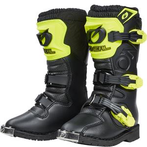Botas de motocross O'Neal Rider PRO para niños, color negro y amarillo flúor.