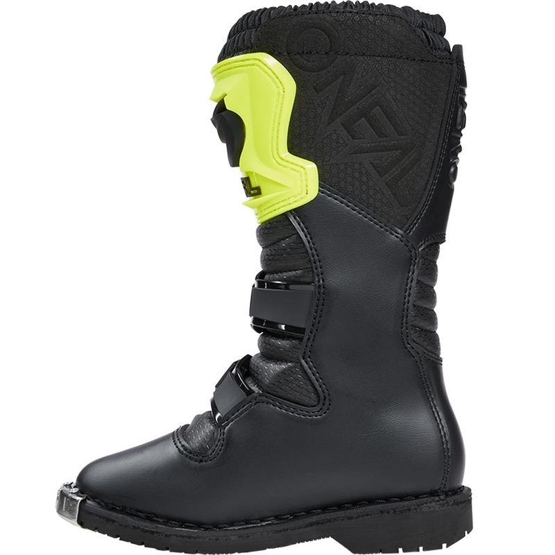 Botas de motocross O'Neal Rider PRO para niños, color negro y amarillo flúor.