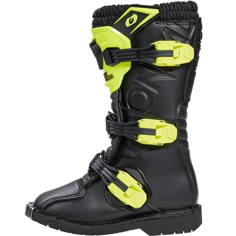 Botas de motocross O'Neal Rider PRO para niños, color negro y amarillo flúor.
