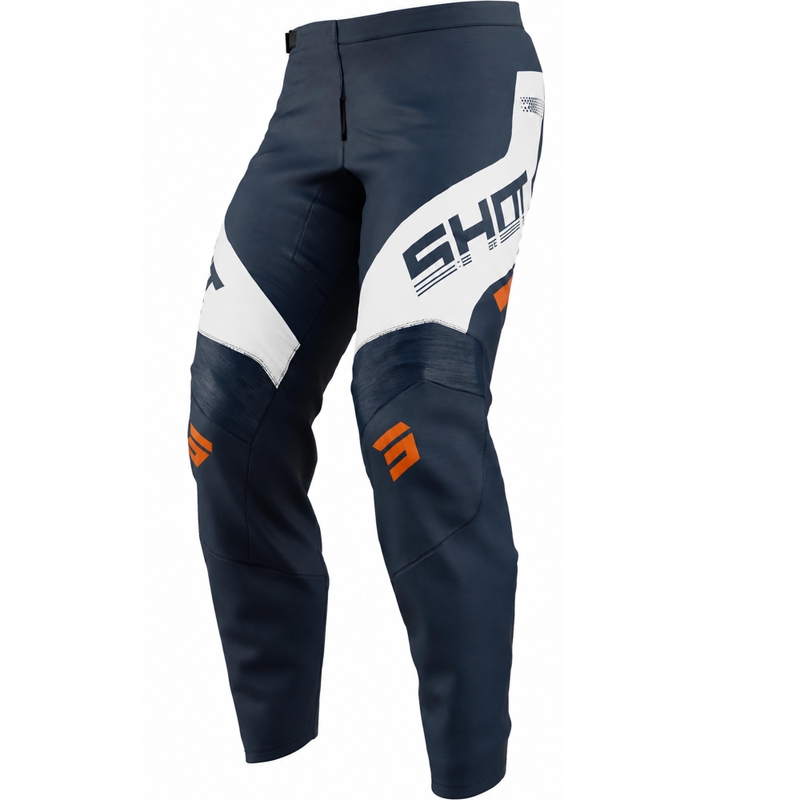 Pantalones de motocross Shot Draw Struck para niños, color azul y naranja.