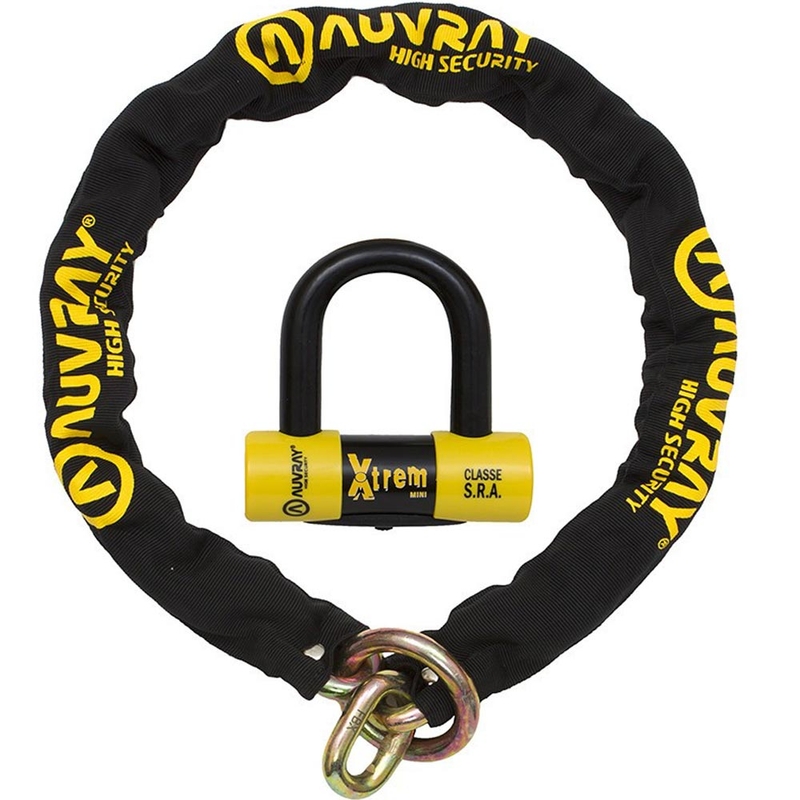 Candado de cadena para motocicleta Auvray XTREM con candado de disco de freno en U mini XTREM, negro.