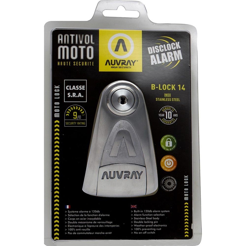 Candado de disco de freno Auvray B-Lock 14 con alarma, acero plateado