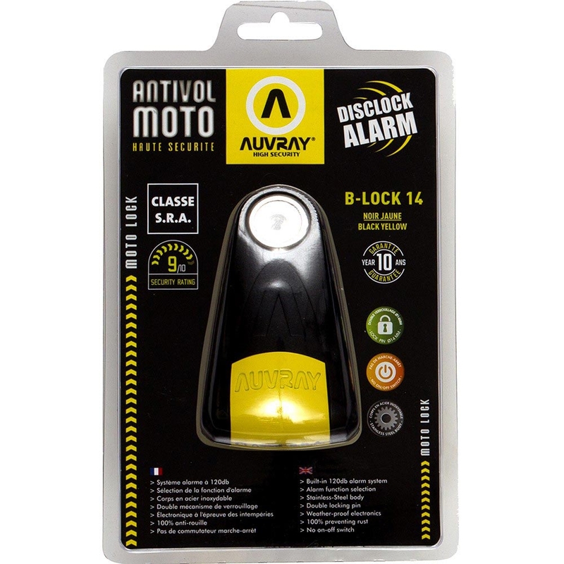 Candado de disco de freno Auvray B-Lock 14 con alarma, negro.