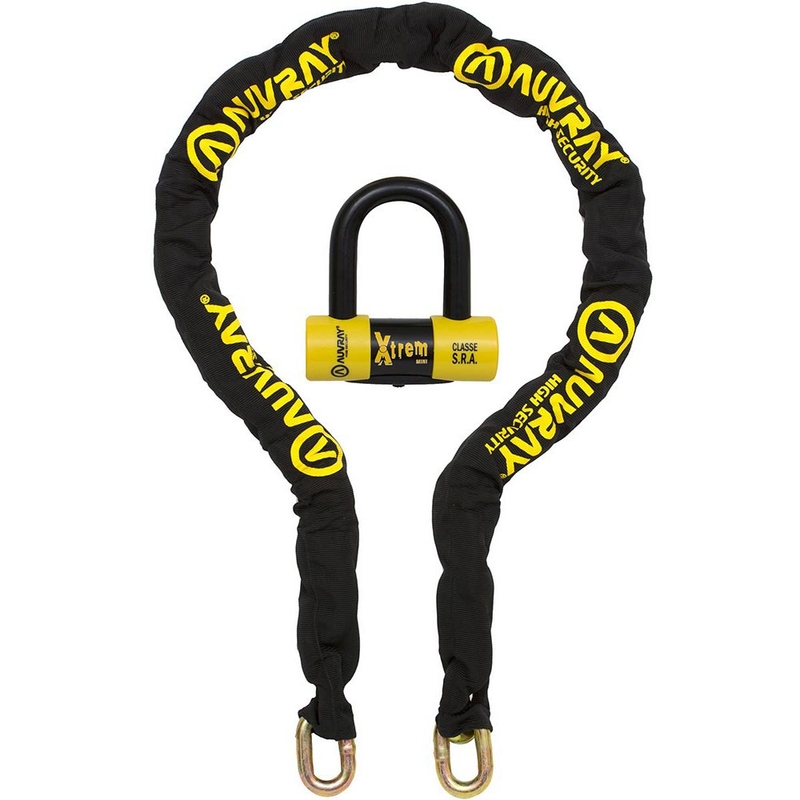Candado de cadena para motocicleta Auvray XTREM con candado de disco de freno XTREM Mini U de 13,5 mm, color negro.