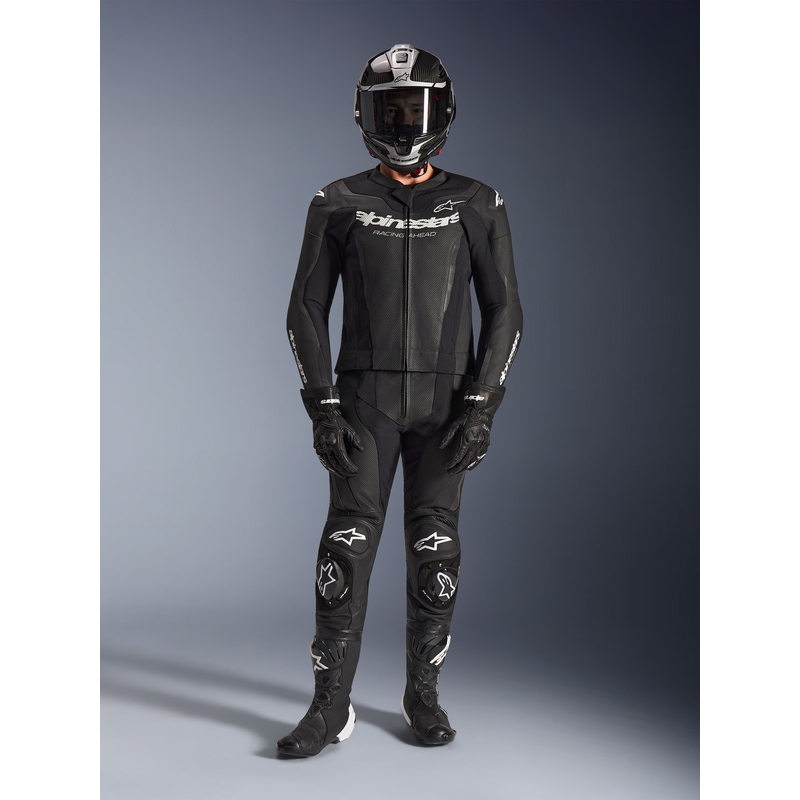 Mono de cuero de dos piezas Alpinestars GP Force V2 en blanco y negro.