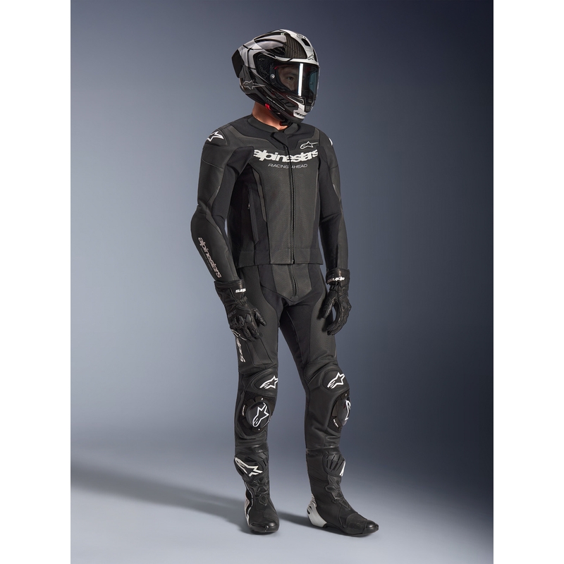 Mono de cuero de dos piezas Alpinestars GP Force V2 en blanco y negro.