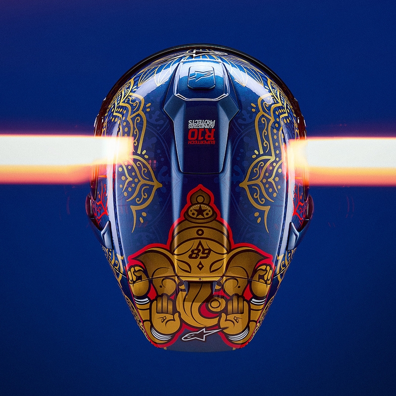 Casco integral de moto Alpinestars Supertech R10 Marthainator edición limitada JORGE MARTIN azul perla oro rojo