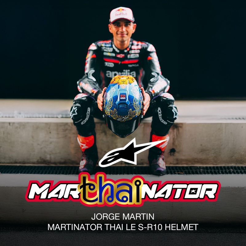 Casco integral de moto Alpinestars Supertech R10 Marthainator edición limitada JORGE MARTIN azul perla oro rojo